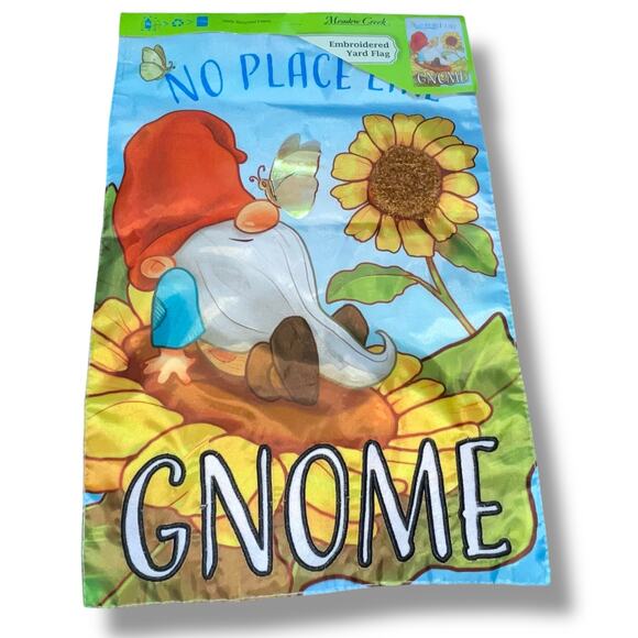 No Place Like Gnome Meadow Creek 3D Garden Flag 18" Sunflower Housewarming Gift - Picture 12 of 13